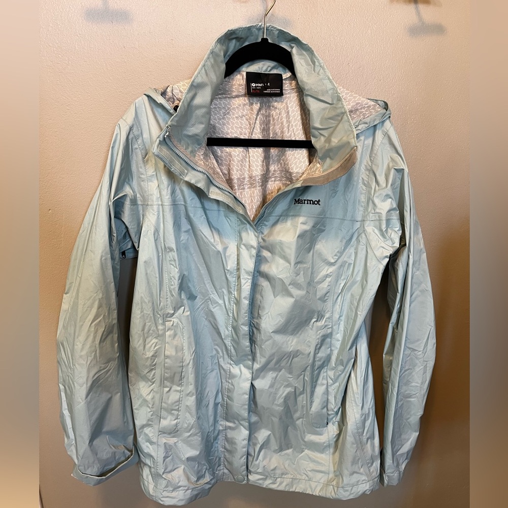 Marmot Precip Pale Blue Waterproof Hooded Rain Jacket